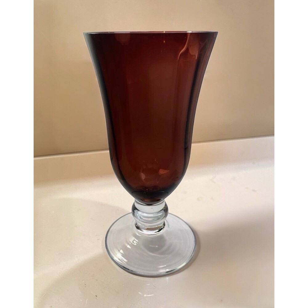 AAC American Asian Amethyst Art Glass Vase 9.5” Purple Handcrafted Ribbed